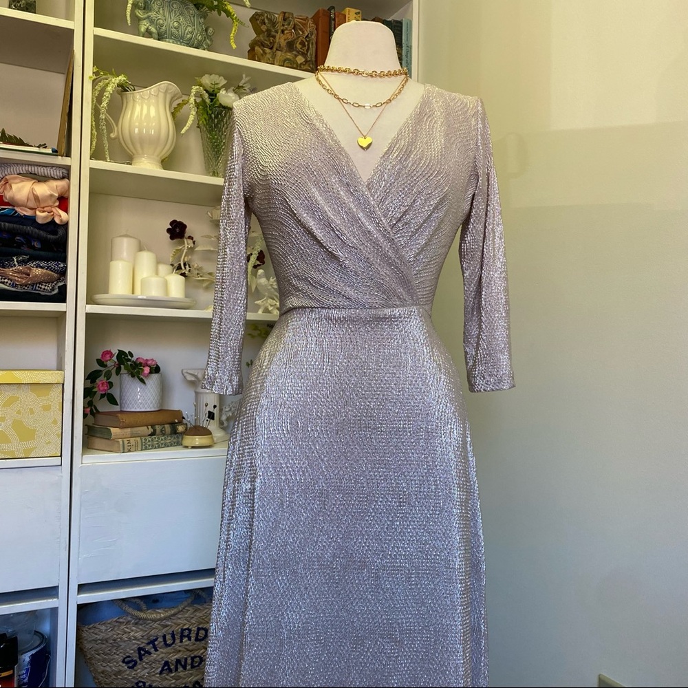 BHLDN Anthro Diedra Rose Gold Metallic Wrap Front Gown Floor Length Dress - Picture 2 of 16